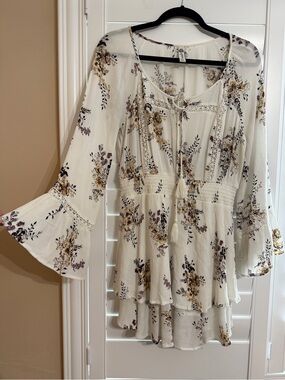 American Rag Cream Floral Long-Sleeve Tiered Dress